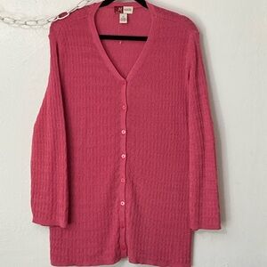 JM Collection Rose Pink Ribbed V-Neck Button Cardigan